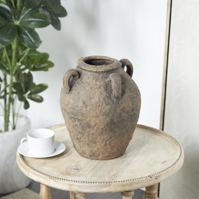 Ceramic Handmade Textured Decorative Vase with Four Handles