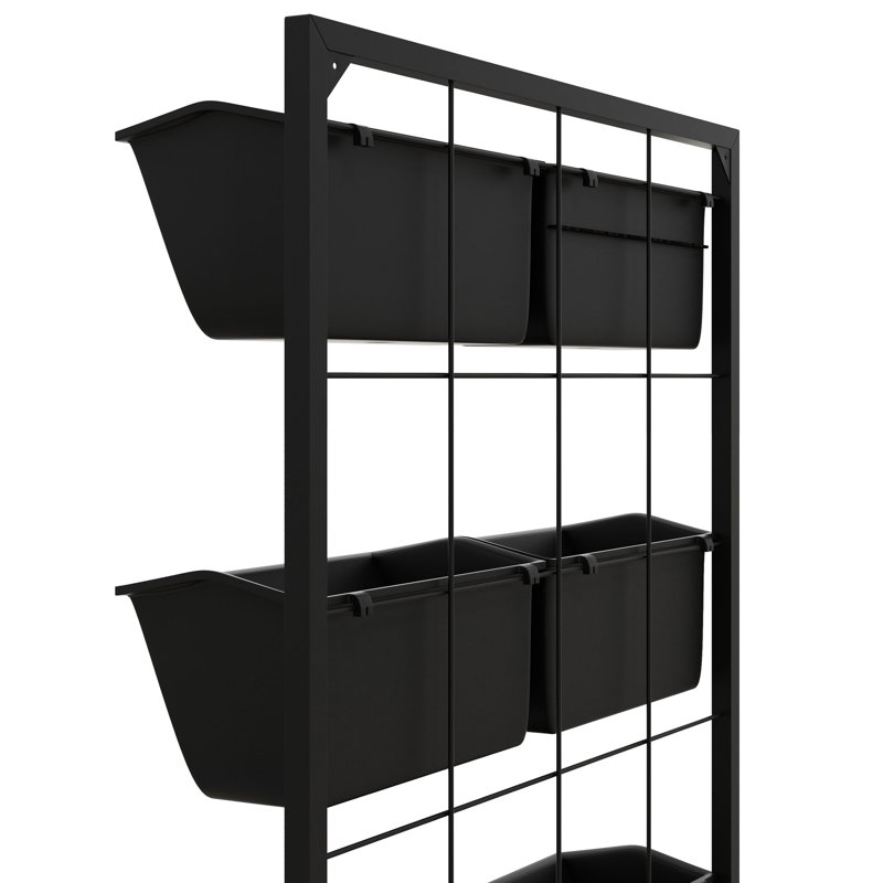 Jardinière murale noire avec 6 pots - 3 pots suspendus pour les légumes, les fleurs et les herbes