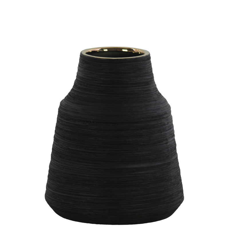 Vase de table en céramique peignée, H 7,75 po x l 6,75 po x P 6,75 po, Noir