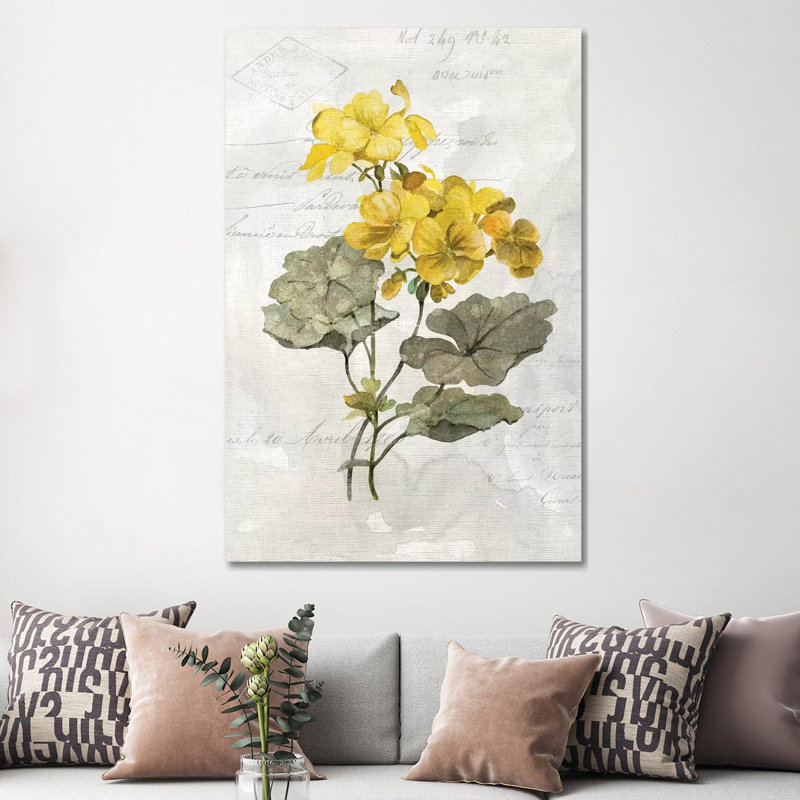 «Canary Linen Geranium» par Carol Robinson - reproduction d'art, Aucun mat, H 60 po x l 40po x P 1,5 po, Toile tendue