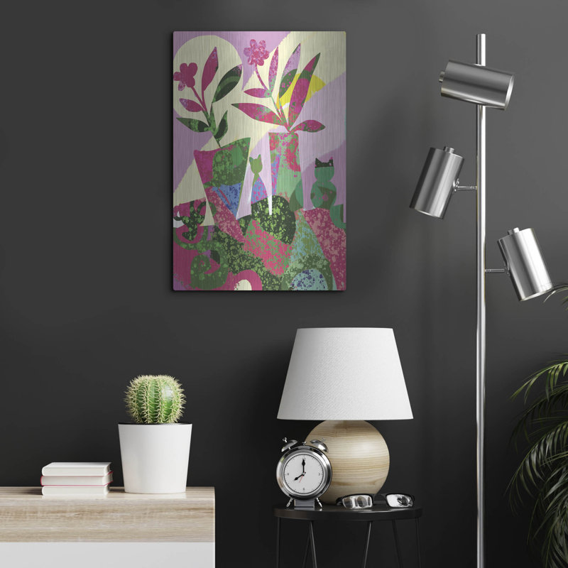 Red Barrel Studio® «Still Life with Two Cats And Lavender Sky» par Holly McGee, art mural en métal, H 24 po x l 16 po