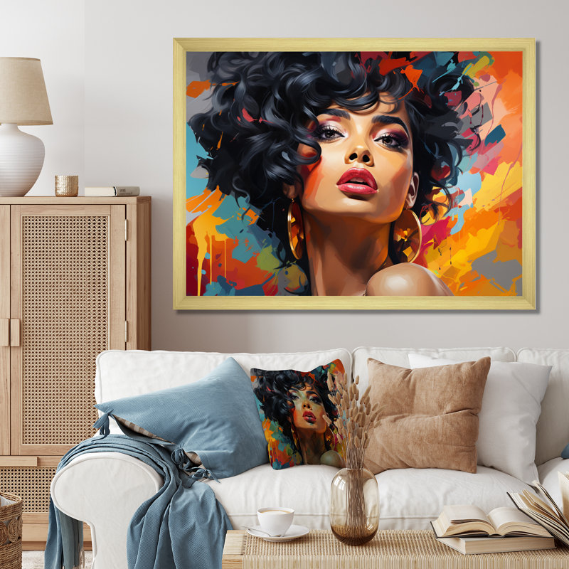 Femme afro-américaine Pop - impression, Cadre doré à une seule photo, H 34 po x l 44 po x P 1,5 po
