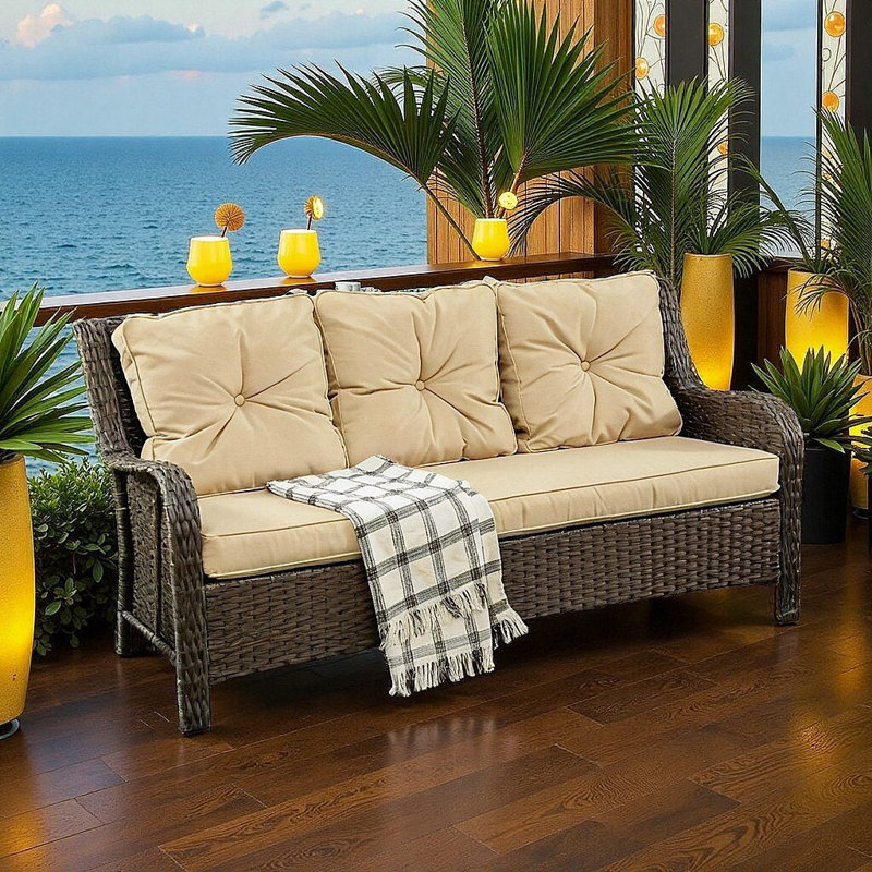 Canapé de patio en rotin PE ultra-confortable résistant aux intempéries avec coussins moelleux et assemblage facile