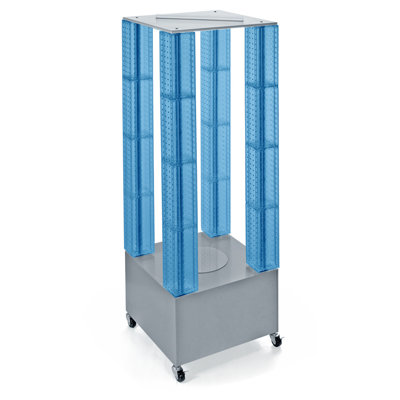 Multi-Tower Pegboard Floor Display on Wheeled Base. Panel Size: 4"W x 48"H