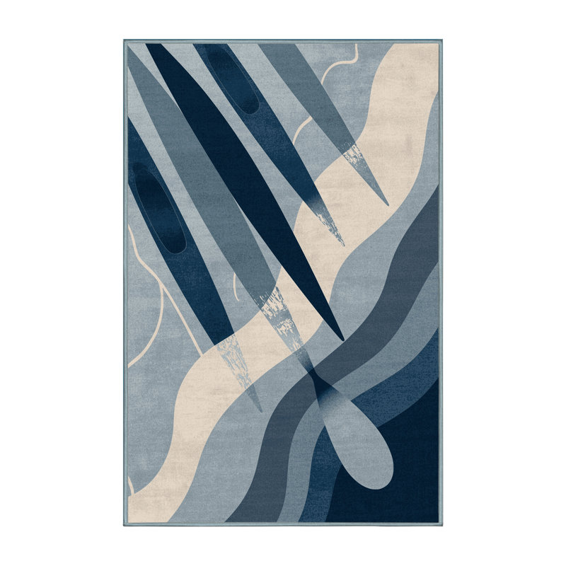 Machine Washable Marvale Canoe Sprint Modern & Contemporary Rug in Gray – SkyBlue Binding, 7x9