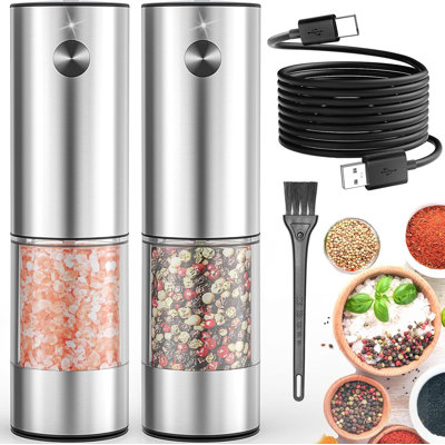 2-pack Electric Salt & Pepper Grinder Silver