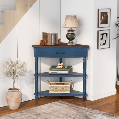 Deshay Wood Storage  Corner Table with Drawers and  Shelves