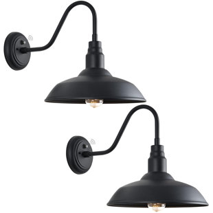 Large Dusk to Dawn Gooseneck Light for Farmhouse, Black Outdoor Barn Lights with Photocell Sensor (Set of 2)