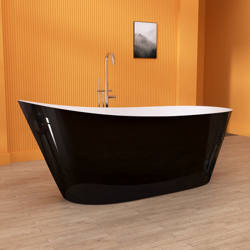 Baignoire autoportante autoportante en acrylique autoportante 59 po, Noir lustré