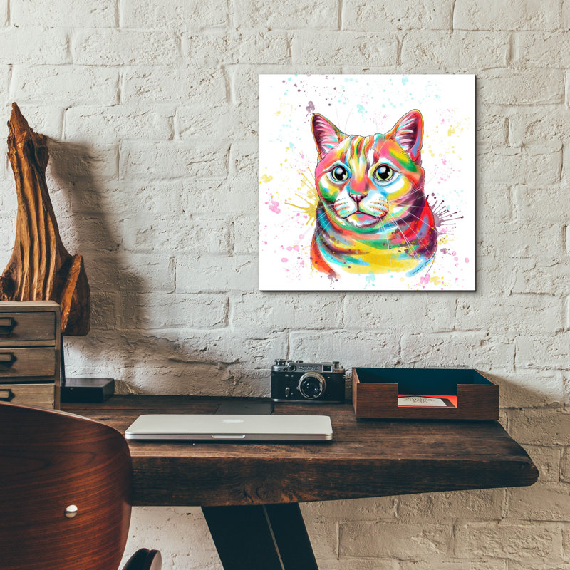 Art mural en verre épique «Colorful Watercolor Tabby Cat 2» par Furbaby Affiliates, H 12 po x l 12 po x P 0,13 po