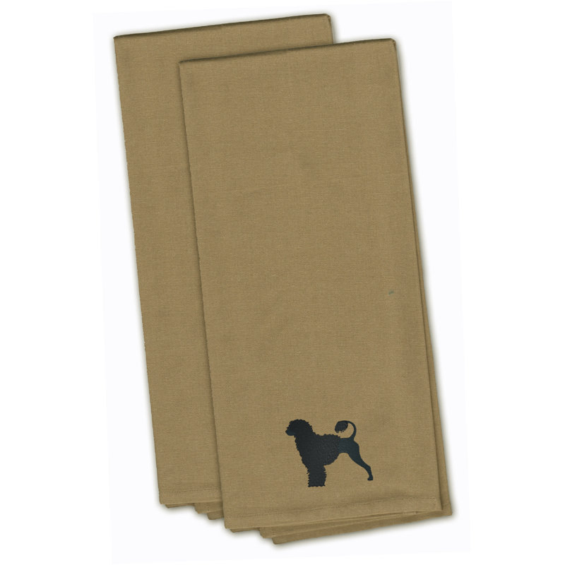 Serviette de cuisine brodée pour chien d’eau, Brun clair, H 28 po x l 19 po x P 0,1 po