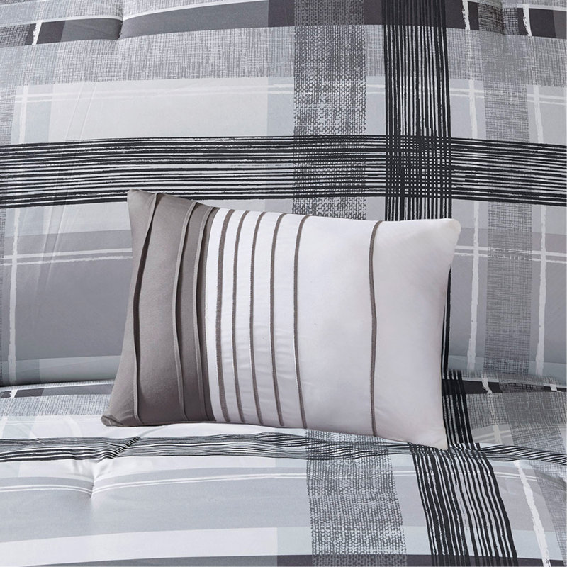 Full/Queen Size Plaid Pattern Luxury Soft Comforter Bed Set, Full Comforter + 4 Additional Pieces
