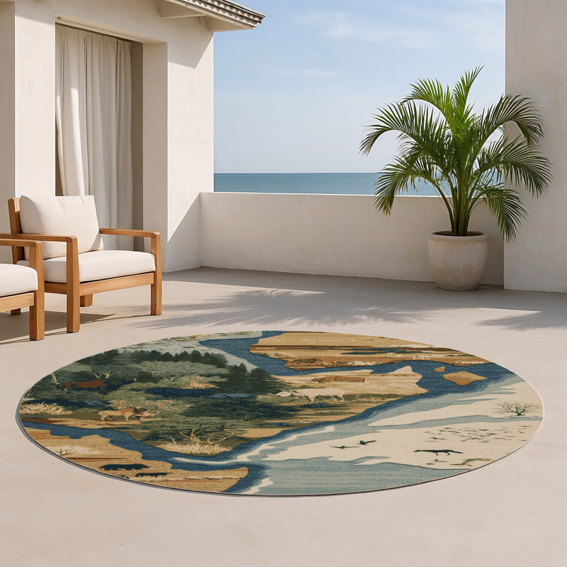 Tapis d'intérieur et d'extérieur brun Nature, Rond 5 pi