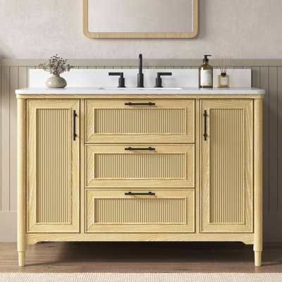 Meuble-lavabo autoportant en éponge 48 po avec plateau en quartz blanc Sponge