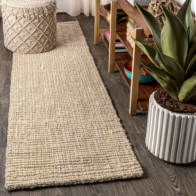 Tapis ivoire épais en jute tissé à la main Ehmann, Tapis de couloir 2 pi 2 po x 8 pi