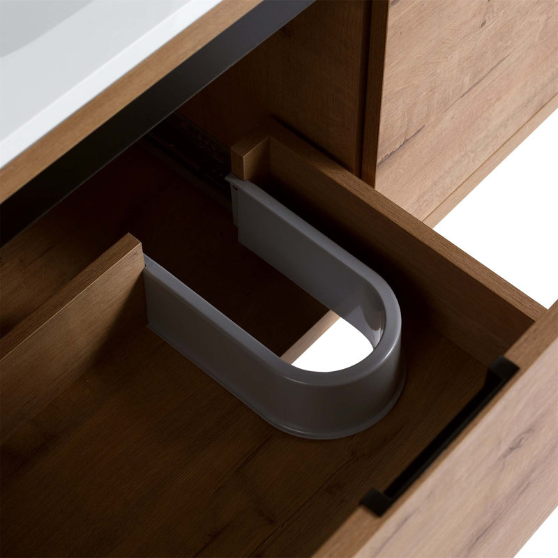 Lynnlea 18.1'' Single Bathroom Vanity with Ceramic Top, Imitative Oak