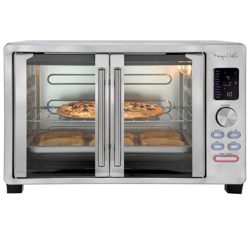 MegaChef 30 Liter Digital French Door Multi-Function Electric Convection Toaster Oven with Rotisserie Set