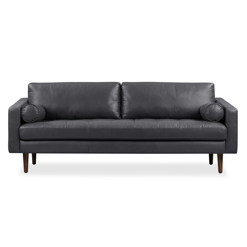 Napa 88.5'' Full-Grain Genuine Italian Leather Sofa, Slate Gray