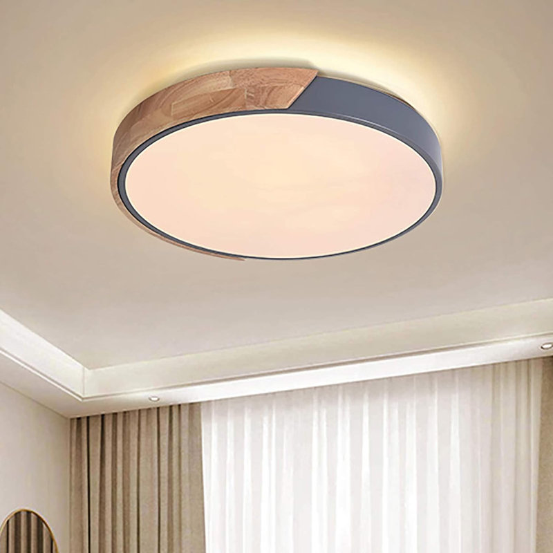 Ceiling Light Dimmable Modern Minimalist LED Round Shaped Metal Flush Mount Ceiling Light With Remote Control, Grey