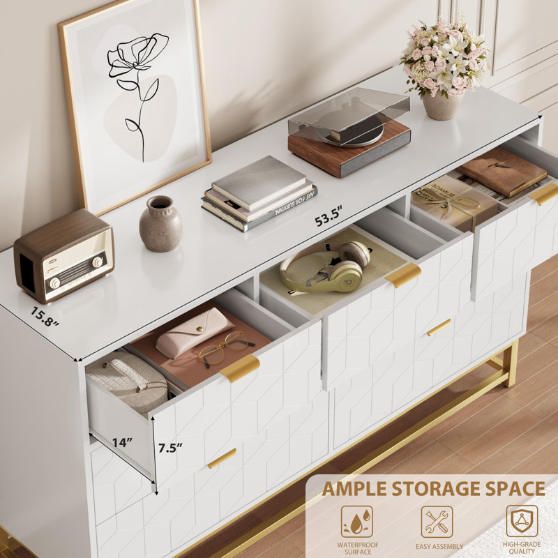 135.9 cm W Chest of 7 Drawers, White