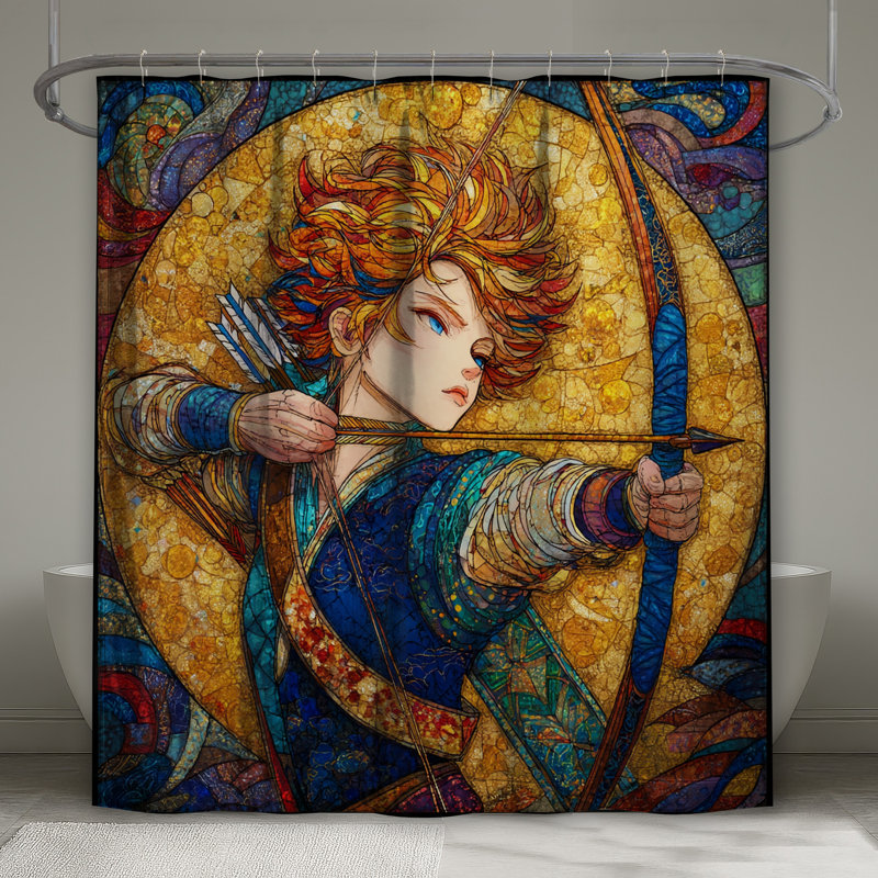 Stained Glass Archer Shower Curtains Extra Long, 70in W x 84in H