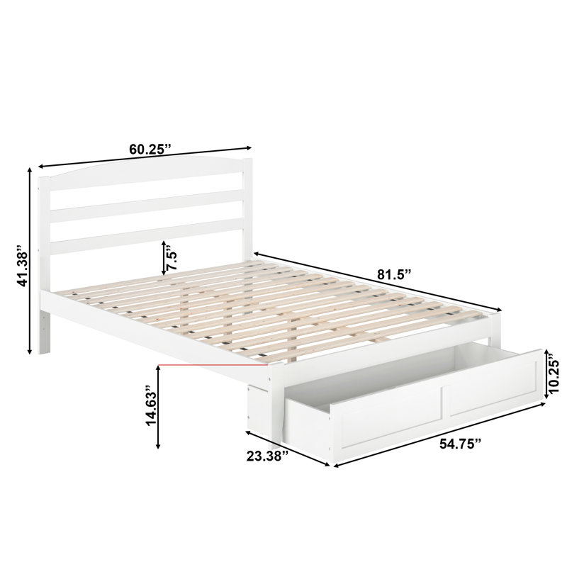 Lit plateforme avec rangement en bois massif Elliana, Grand, Blanc