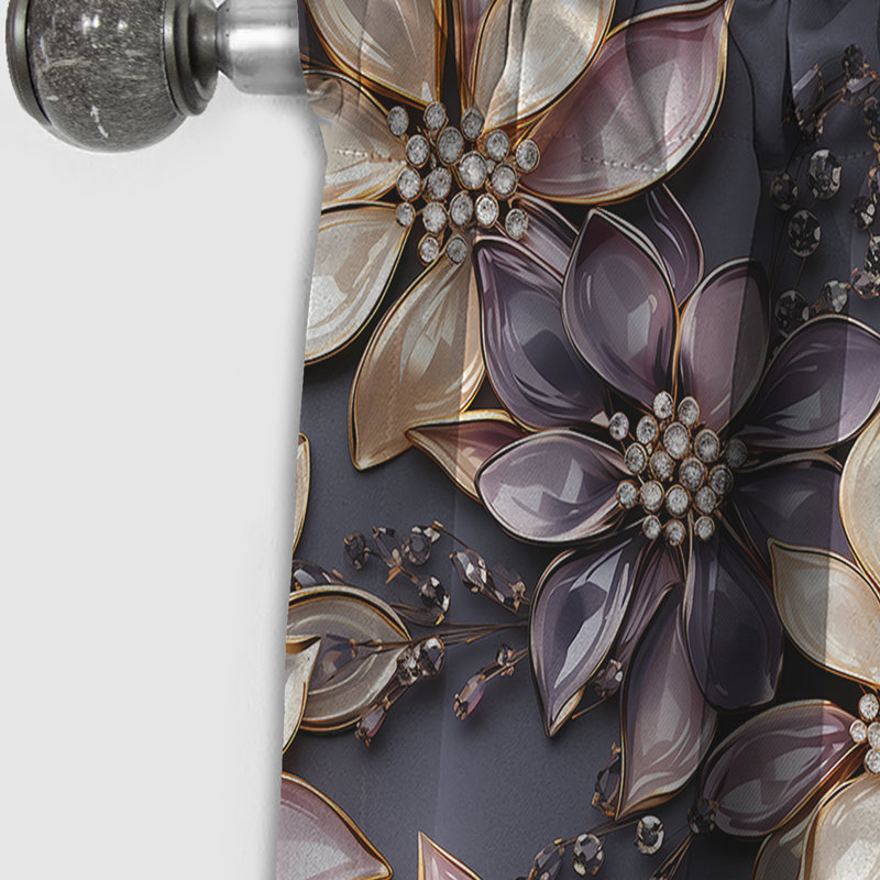 Purple And Gold Glass Glamour Opulence III - Glam Feather Abstract Blackout Curtain - 1 Panels, 52" W x 120" L