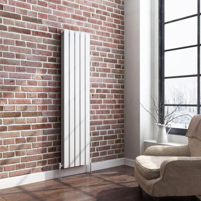 iBathUK Belgravia Vertical Double Slim Flat Panel Radiator Angled Valve