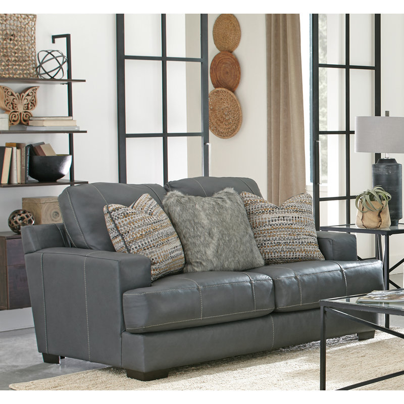 Arieyanna 67" Italian Leather Match Loveseat, Gray Leather Match