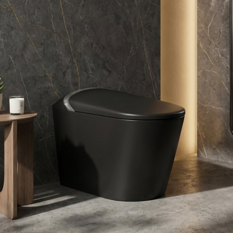 One Piece Tankless Smart Toilet with Automatic Open/Close Lid, Foot Sensor Flush, Heated Seat, LED Display & Night Light, Grey