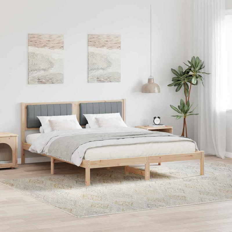 Solid Wood Bed, Natural/Light Grey, European Kingsize (160 x 200 cm)