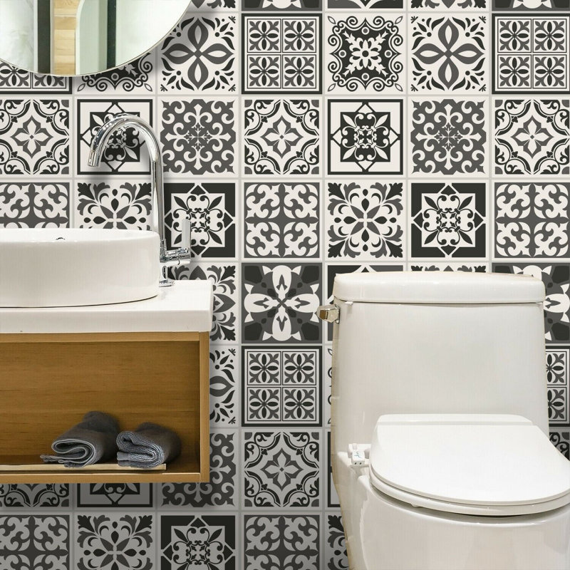 38.1cm W x 38.1cm L PVC Peel and Stick Mosaic Tile, Dark Grey