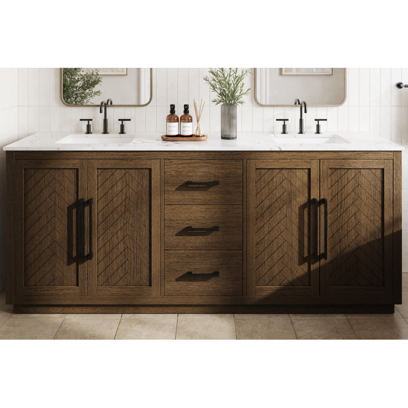 84 inch Double Bathroom Vanity, Hazel Oak