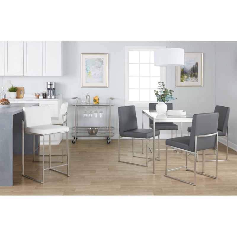Tabouret de bar et de comptoir Brieon, Tabouret de comptoir (siège d'une hauteur de 26 p, Blanc / acier inoxydable