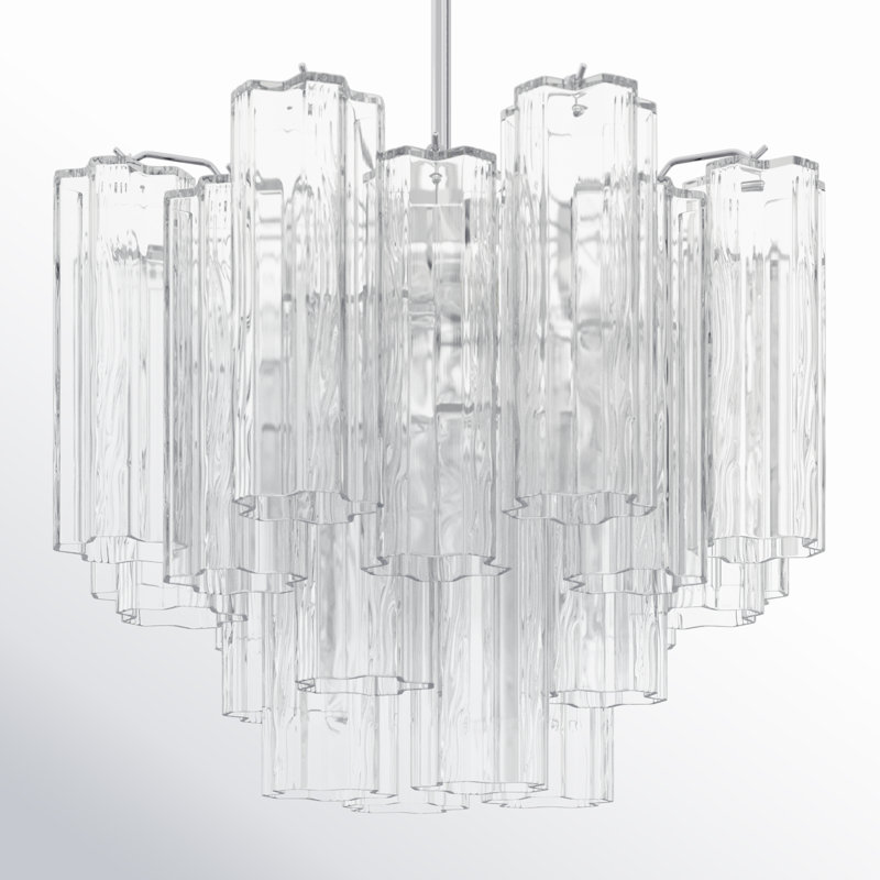Arras Dimmable Tiered Chandelier, 13.75" H x 17.75" W x 17.75" D, Polished Chrome, Off White