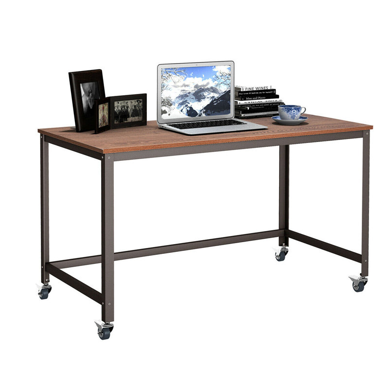 Metal Base Writing Desk, Brown/Dark Grey