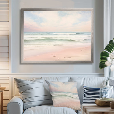 «Ocean Tranquility Tender Pink Pastel Sunrise I - Coastal Beach», art mural