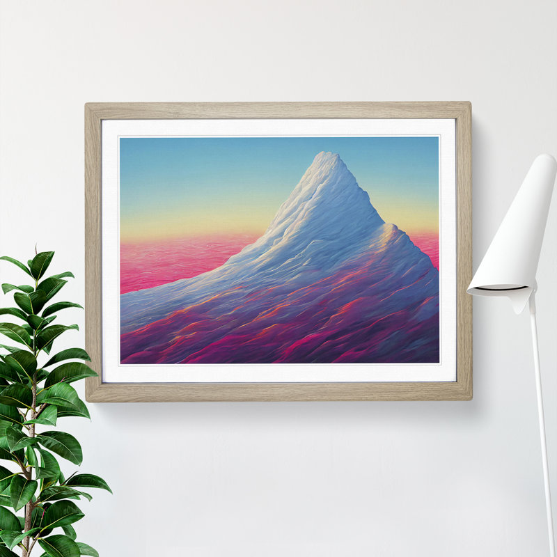 Illuminating Colourful Mountain - Single Picture Frame Print, 34cm H x 46cm W x 2cm D, Oak