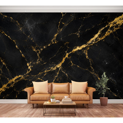 Wall Mural Peel and Stick Wallpaper Luxury Black Gold Marble Panoramic Marbling Self-Adhesive Removable Contact Paper Wall Decor for Living Room Bedroom 100"H x 144"W