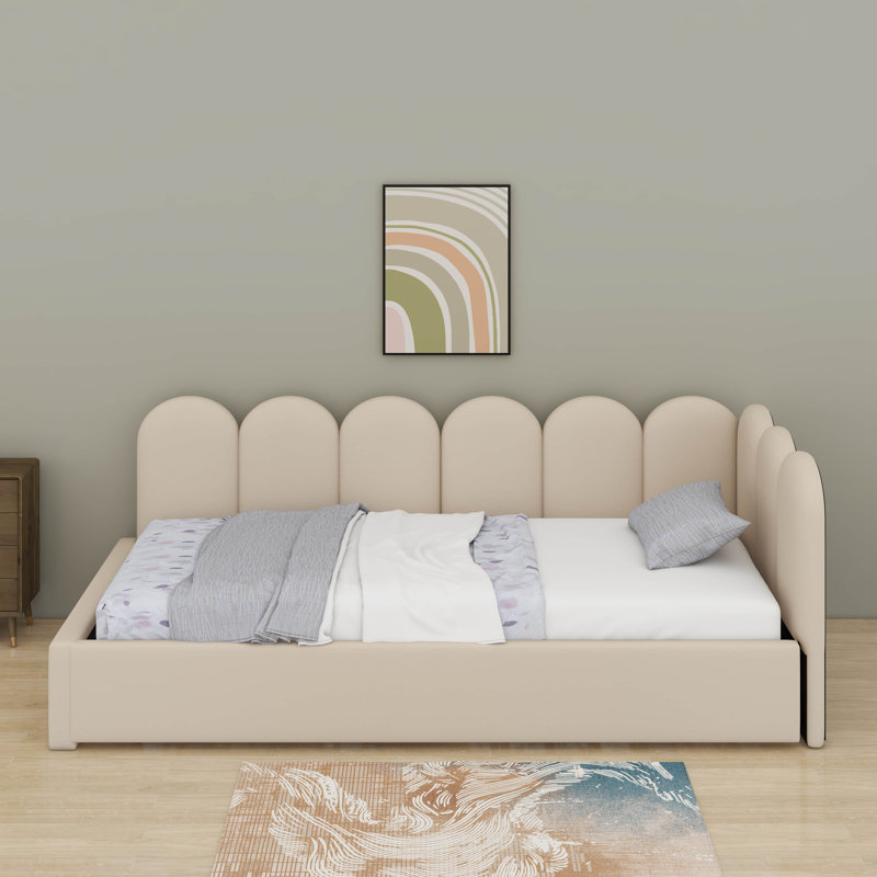 Lit de jour simple rembourré avec lit escamotable, Beige