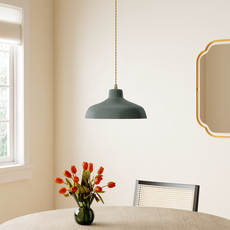 Fallon - Light Dome Pendant, 6.25" H x 13.5" W x 13.5" D, Pewter Green, Antique Brass