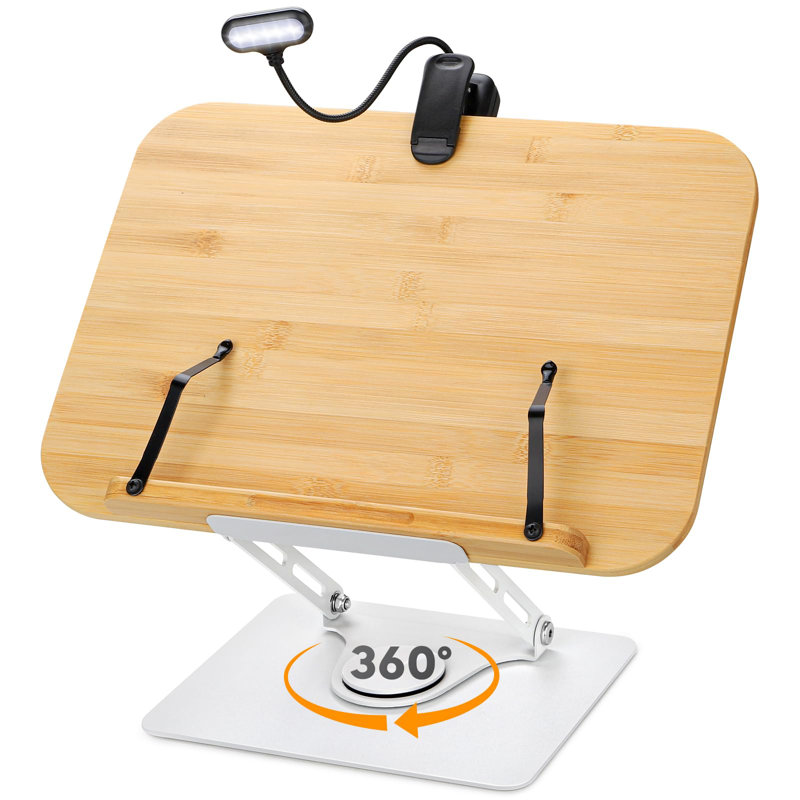 Book Stand For Reading Large Book Holder With 360° Rotating Base, 15.4"X11" Cookbook Stand Desktop Holder With Book Light, Foldable Desktop Stand For Textbook, Recipe, Laptop, Sheet Music