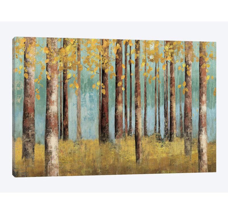 « bouleau bleu », reproduction sur toile, H 12 po x l 18 po x P 1,5 po, Pas de tapis, Toile tendue