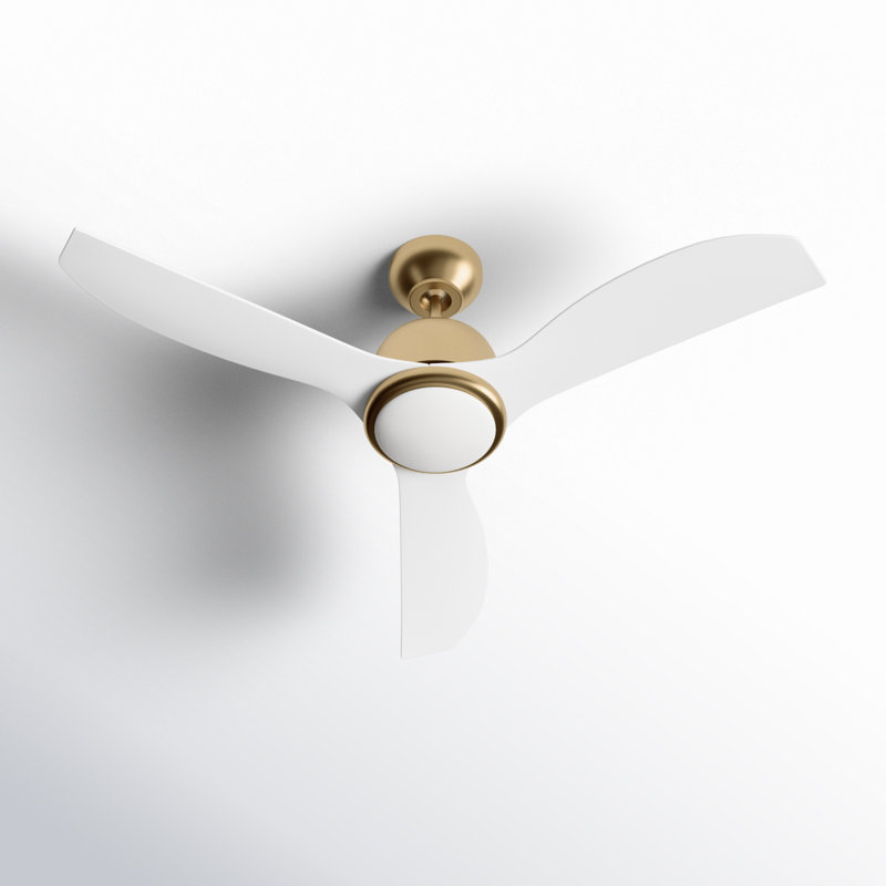 44'' Ceiling Fan with LED Lights, 15.18" H x 44" W x 44" D, White, Satin Brass