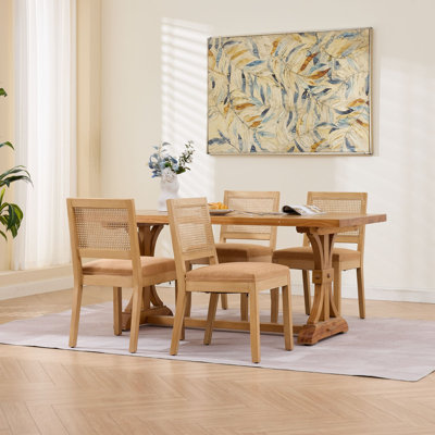Ensemble de 4 chaises de salle à manger en rotin, chaises de cuisine de campagne avec dossier en canne, chaises d'appoint de style Mid-Century moderne