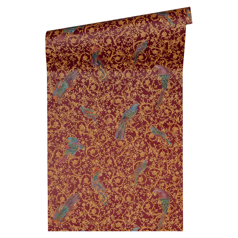 Guillemette 10.05m x 70cm Matte Wallpaper Roll, Brown/Red/Silver