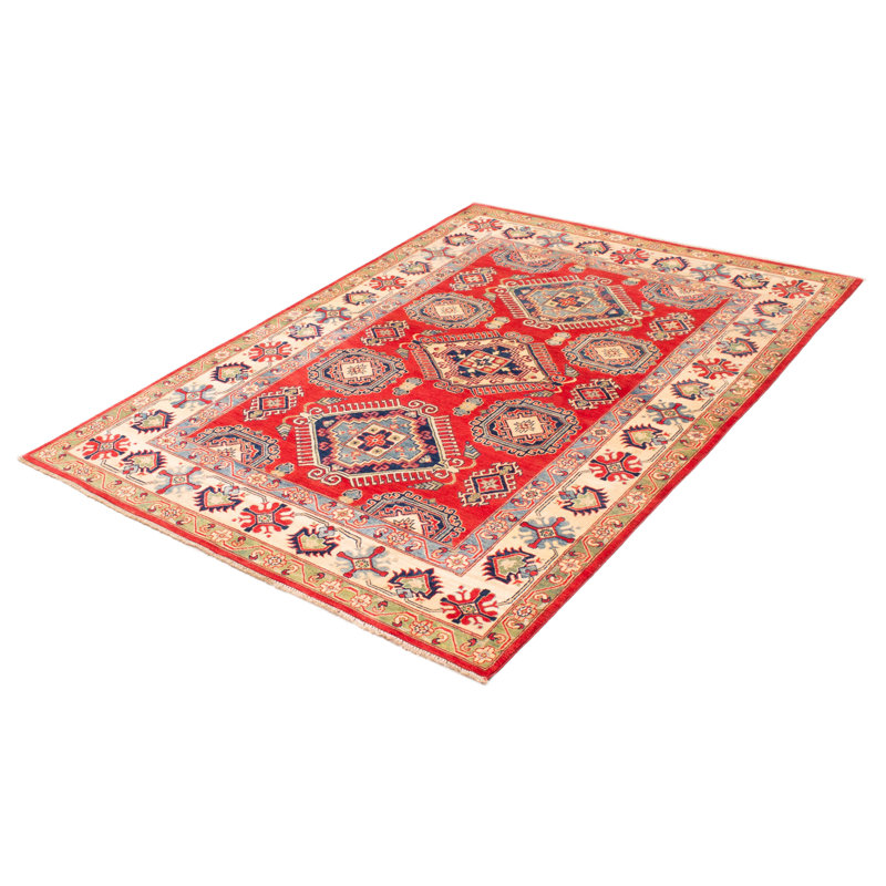 Tapis unique en laine noué à la main 6 pi 7 po x 9 pi 4 po nouvel âge en rouge / bleu / ivoire