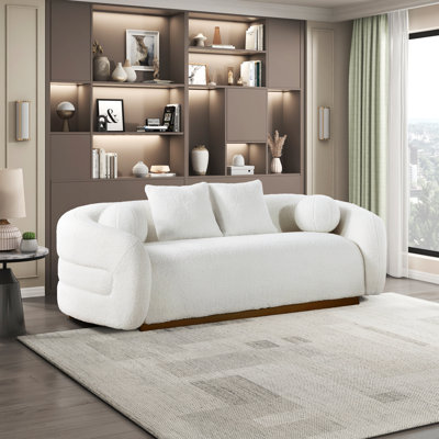 Jindra 92.5" Modern & Contemporary Sherpa Fabric Sofa with Elegant Gold Finish Solid Wood Base & 4 Included Matching Pillows