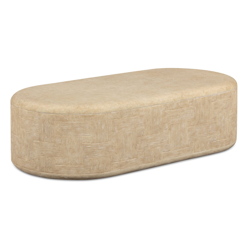 Suraya Faux Travertine Concrete Rounded Coffee Table, Tan