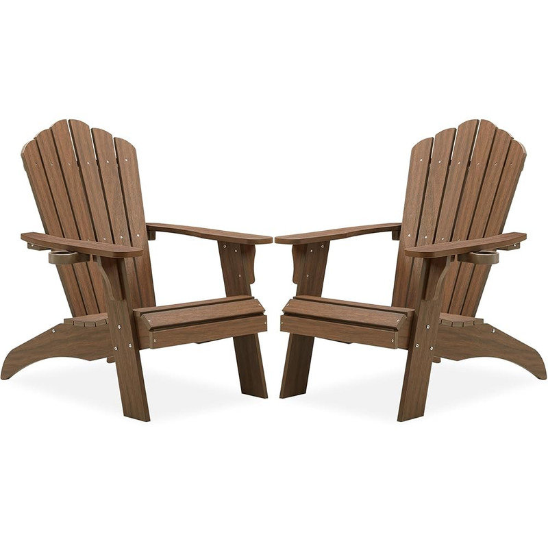 Adirondack Chair Set of 2, Outdoor Oversized Patio Chair Poly Lumber Weather Resistant & Durable Fire Pits Chair, Brown, 2
